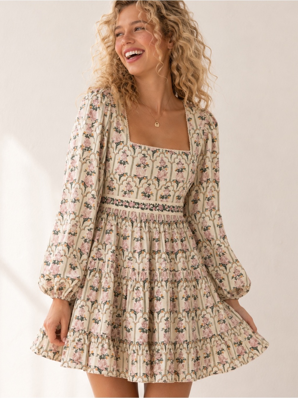 Agua by Agua Bendita Avena Large Peonia Aurora Mini Dress Cotton